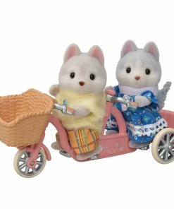Epoch Calico Critters Husky Brother And Sister's Tandem Cycling Set, Dollhouse Playset With Figures And Accessories