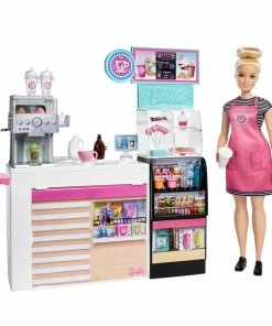 Barbie Coffee Shop With 12-in/30.40-cm Blonde Curvy Doll & 20+ Realistic Play Pieces