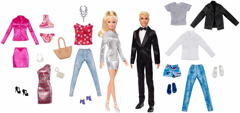Barbie And Ken Dolls With 5 Outfits For Each, Blonde 1 Barbie And Ken Dolls With 5 Outfits For Each, Blonde