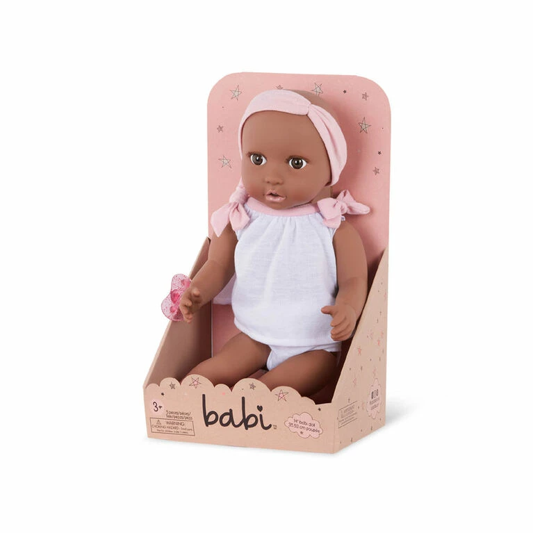 Branford Babi Baby Doll (Deep) - Brown Eyes And Pink Headband 14-inch Baby Doll With 2pc Outfit 3 Branford Babi Baby Doll (Deep) - Brown Eyes And Pink Headband 14-inch Baby Doll With 2pc Outfit - Image 3
