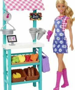 Barbie Farmers Market Playset, Barbie Doll (Blonde), Market Stand, Register, Vegetables, Bread, Flowers And More, 3 And Up