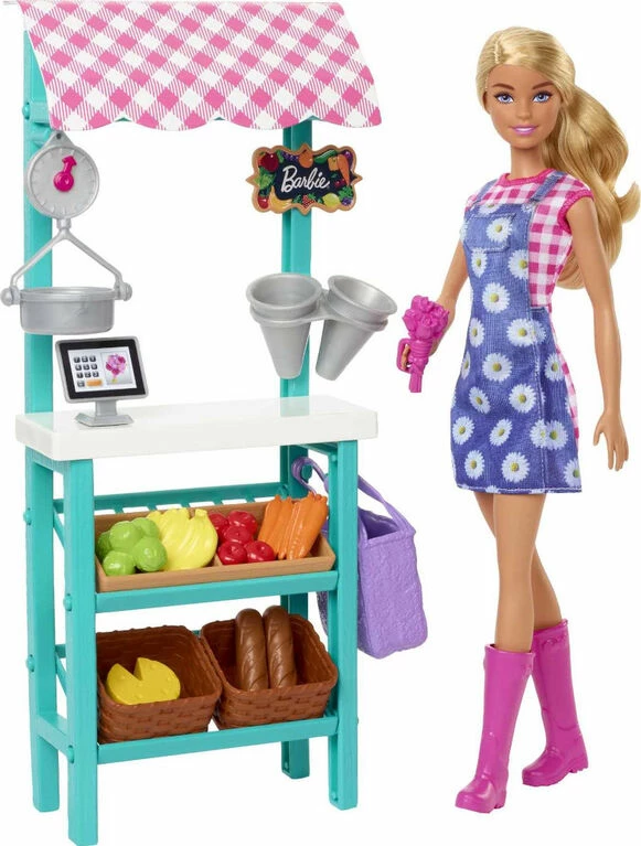 Barbie Farmers Market Playset, Barbie Doll (Blonde), Market Stand, Register, Vegetables, Bread, Flowers And More, 3 And Up 1 Barbie Farmers Market Playset, Barbie Doll (Blonde), Market Stand, Register, Vegetables, Bread, Flowers And More, 3 And Up