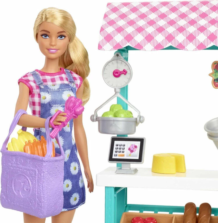 Barbie Farmers Market Playset, Barbie Doll (Blonde), Market Stand, Register, Vegetables, Bread, Flowers And More, 3 And Up 2 Barbie Farmers Market Playset, Barbie Doll (Blonde), Market Stand, Register, Vegetables, Bread, Flowers And More, 3 And Up - Image 2