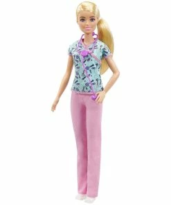 ​Barbie Nurse Doll (12-in/30.40-cm) With Scrubs Featuring A Medical Tool Print Top & Pink Pants, White Shoes & Stethoscope Accessory
