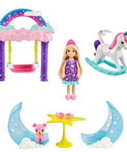 ​Barbie Dreamtopia Chelsea Princess Doll & Fairytale Sleepover Playset With Loft Bed, Swing, Moon Chairs & Unicorn Rocking Horse