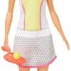 MATTEL Barbie Blonde Tennis Player Doll With Tennis Outfit, Racket And Ball