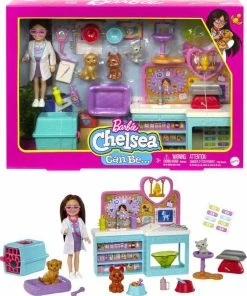 Barbie Chelsea Pet Vet Doll (Brunette) And Playset, 4 Animals, 18 Accessories