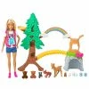 MATTEL Barbie Wilderness Guide Interactive Playset With Barbie Doll (12-in/30.40-cm), Outdoor Tree, Bridge, Overhead Rainbow, 10 Animals & More