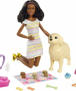 ​Barbie Doll And Newborn Pups Playset With Barbie Doll (Brunette, 11.5 In)