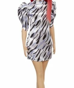 Barbie Fashionistas Doll #168, Smaller Bust, Long Red Hair, Zebra-striped Dress With Puffed Sleeves, Hoop Earrings, Shoes -Barbie Sales D46AFBA4 5