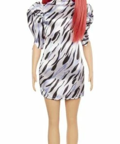 Barbie Fashionistas Doll #168, Smaller Bust, Long Red Hair, Zebra-striped Dress With Puffed Sleeves, Hoop Earrings, Shoes -Barbie Sales D46AFBA4 6