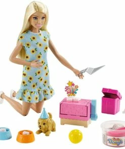 Barbie Doll And Puppy Party Playset With Puppies, Dough And Cake Mold